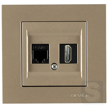 Розетка комп'ютерна RJ45 Cat6 + Розетка HDMI Arvia Electric KAREN Титан (20 05 2000 255)